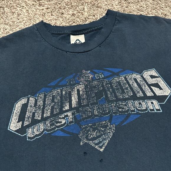 Vintage Thrashed Shirt Distressed Graphic Tee y2k Grunge Aesthetic Navy Blue - Picture 2 of 8